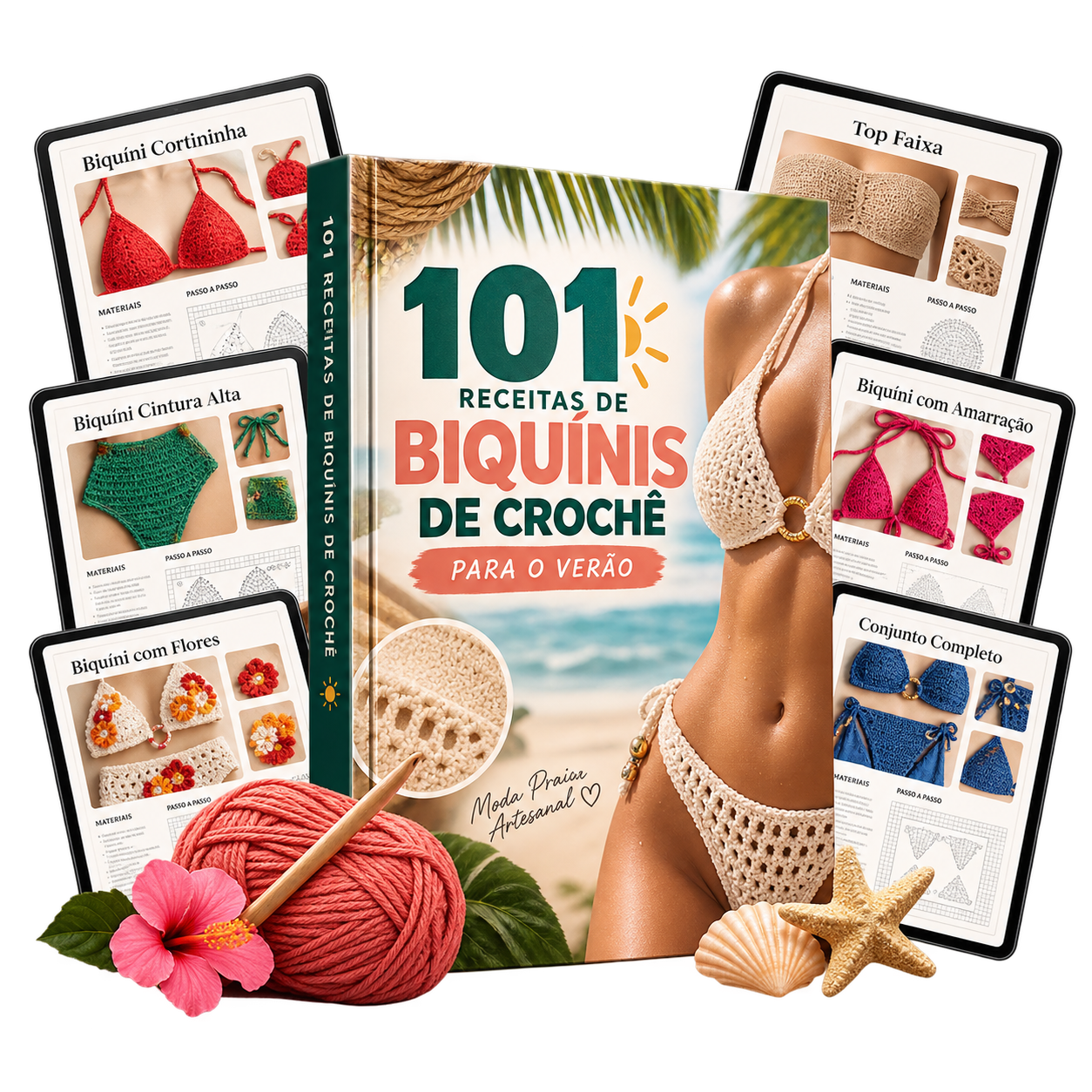 Coleção com 101 receitas de biquínis de crochê
